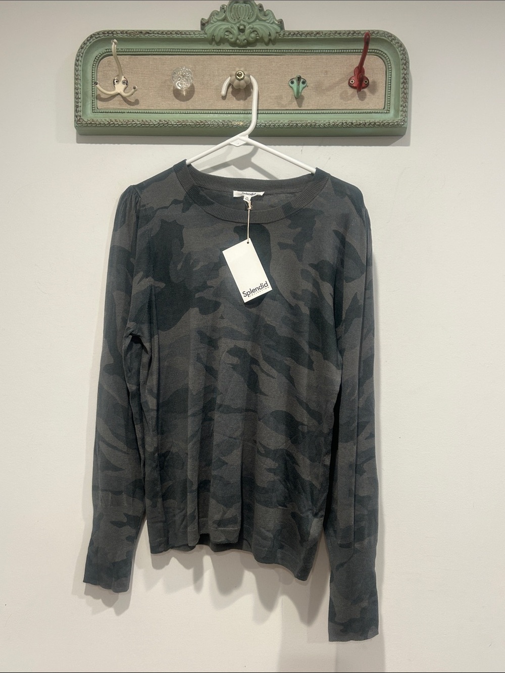 Splendid Women's Gray Camo Crewneck Sweater